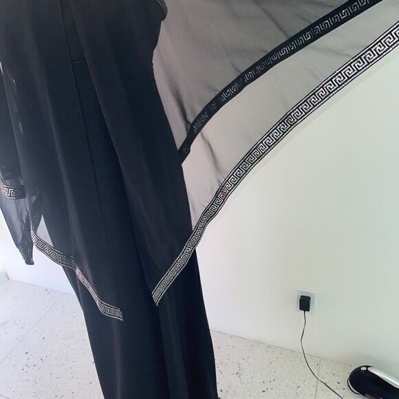 Vintage Womens Maxi Dress Cape Set Black Size Medium 70s Empire Waist Greek Trim - Picture 15 of 16